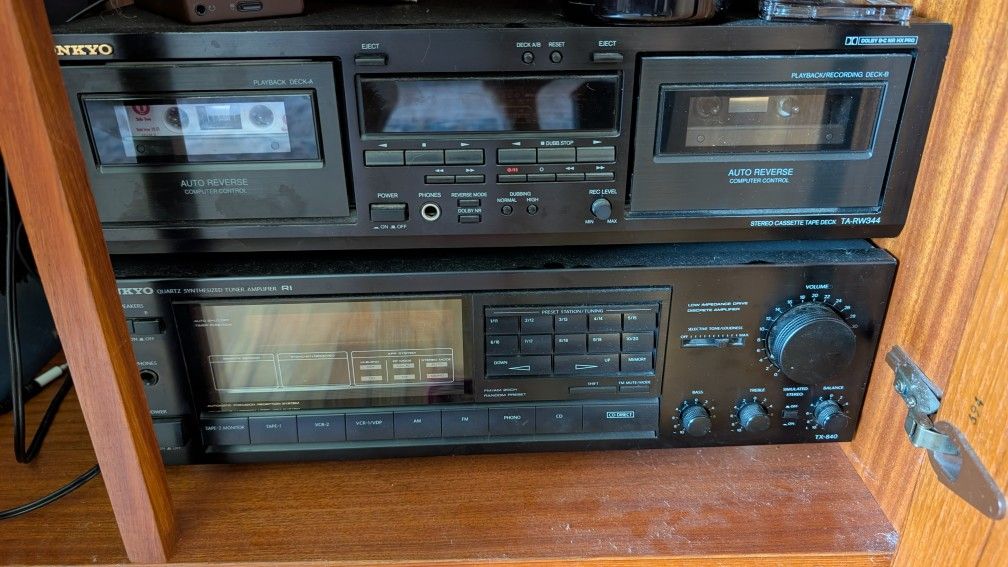 Stereo Receiver And Double Cassette Deck And Floor Speakers