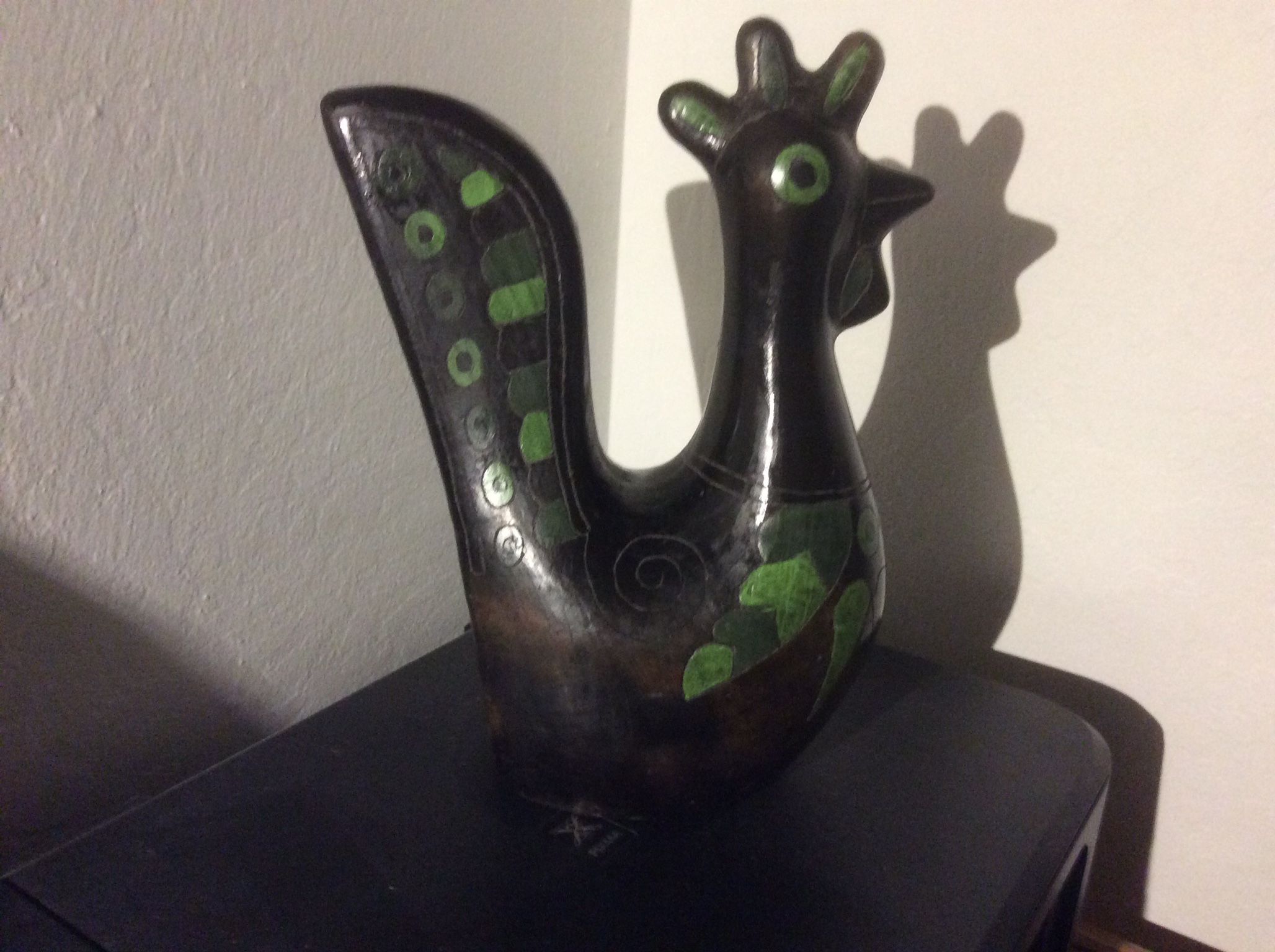 Black Clay Pottery , Mexican Folk Art Smiling Rooster Measurements 12”H X 8”W