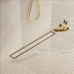 4843: New 48" Gold Linear Shower Drain,2-in-1 Flat& Tile Insert Cover
304 Stainless Steel,Fast Drainage, Durable,Rectangle Shower Floor Drain with Adj