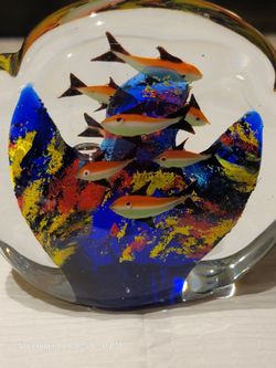 Vintage Murano Art Glass Paperweight Aquarium 