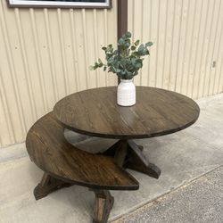 Custom Round  Dining Table  Modern Rustic Set Bench Restoration Hardware Breakfast Nook Table Solid Wood Custom Handcrafted Counter Bar 