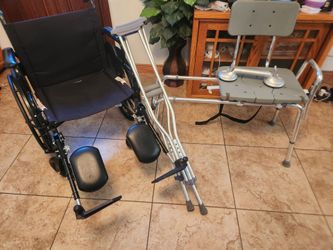 Wheel chair, shower chair, crutches