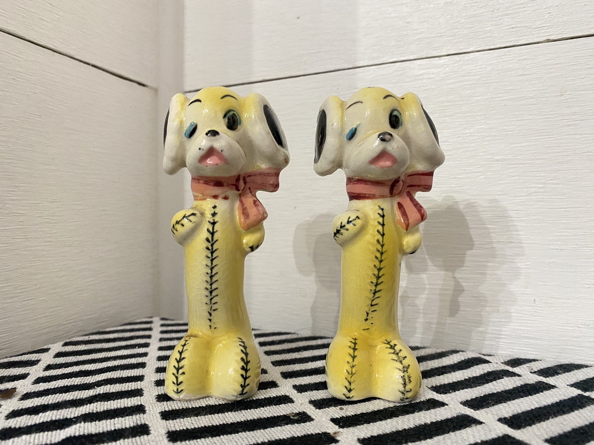 Vintage Japanese Dog Puppy Salt + Pepper Shakers
