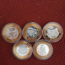 (5) LAS VEGAS SILVER CASINO TOKENS