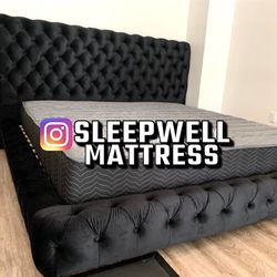 New King Bed Frame With Mattress 