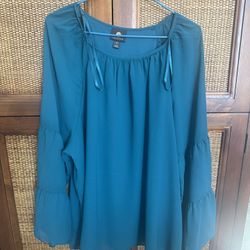 JM Collection Plus Size XXL Blue Teal Top Blouse. NWT!