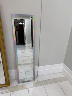 Full Length Leaning Mirror with Iridescent Mirrored Glass Frame
