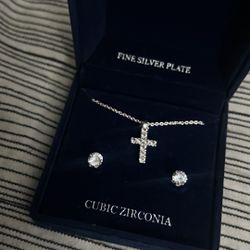 Silver Plate Cubic Zirconia Cross Set 