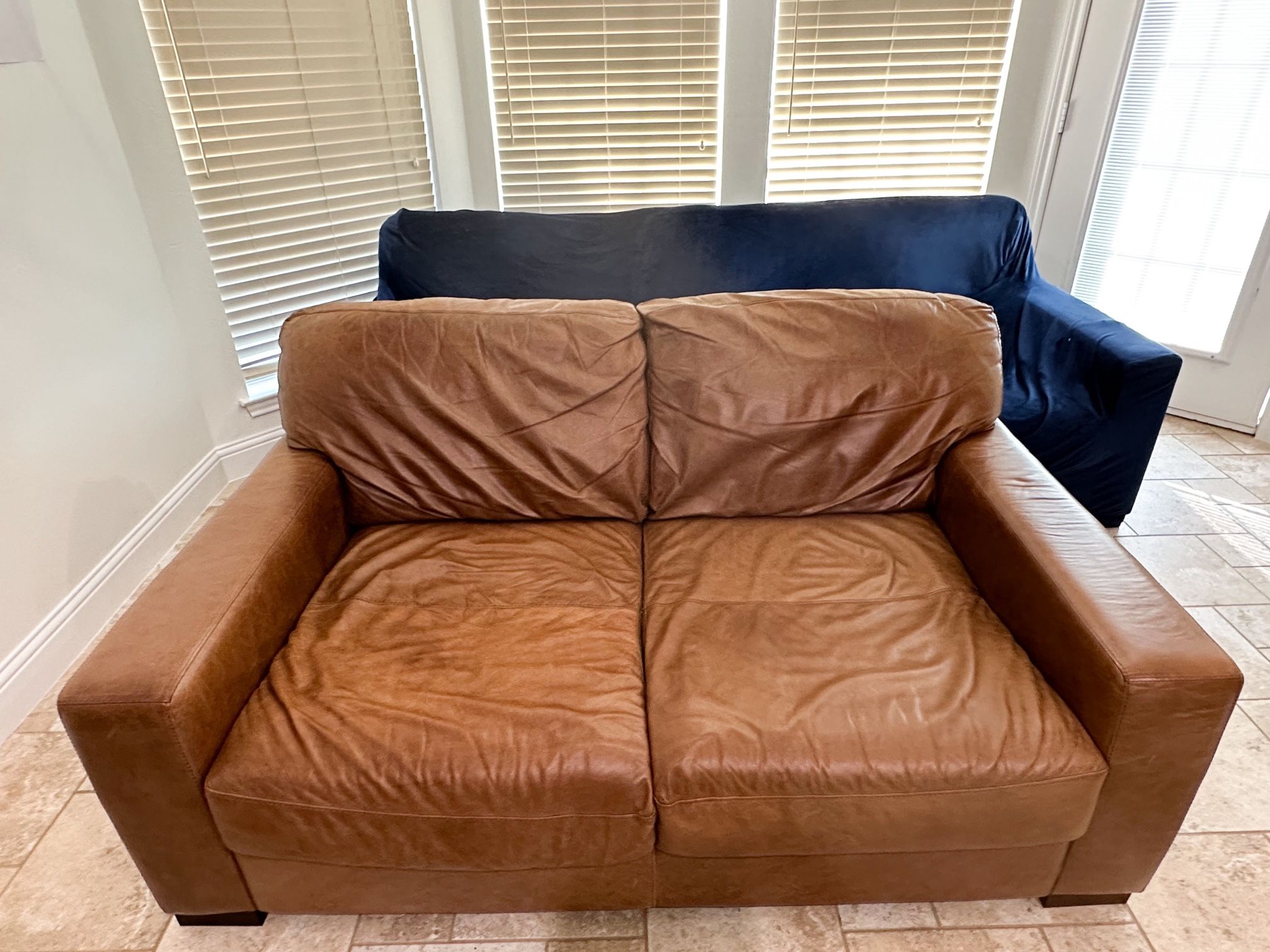 Nebraska Furniture Mart Softline Leather Loveseat in Splendor, Color: Chestnut