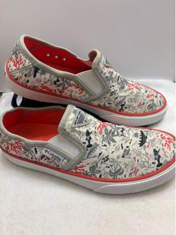 Columbia Women's Size 9 Slack Water PFG Slip Boat Shoes inSlate Grey/Red Coral.