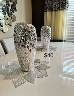 Silver Ceramic Decorative Vases Set of 2