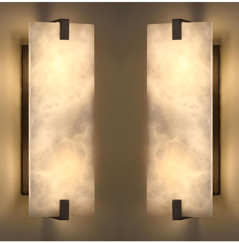Brand New 2 Pack 2 Light 15.7” Natural Alabaster Marble