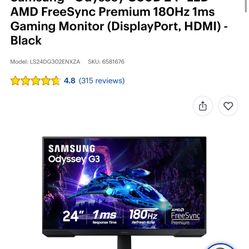 Samsung - Odyssey G3OD 24" LED AMD FreeSync Premium 180Hz 1ms Gaming Monitor (DisplayPort, HDMI) - Black