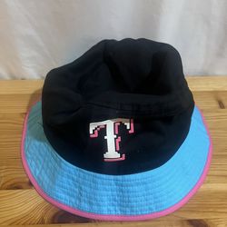 Texas Rangers Bucket Hat Men Black Blue Pink Retro 8-Bit Pixel MLB Baseball Used Good Condition $15 Meet Up In Irving @dfwgoods