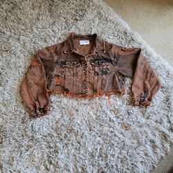 Fashion Nova Cropped Denim Jacket Size XL 