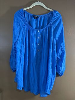 HC1343. Intro Casual Elegance Blue Long Sleeve Button-Front Blouse XL