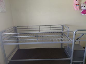 Silver Metal Twin Loft Bed Frame with Stairs