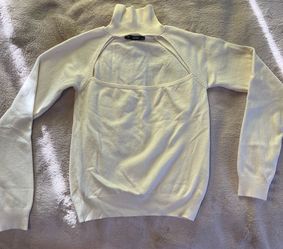 JF Lefon Off-White Open Chest Turtleneck Long Sleeve Top