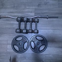 Cap Ez Curl Bar , 25 Lbs. Plates x2 , 15lbs Dumbbells x2 , 10 Lbs x2 