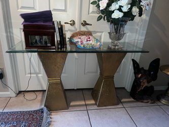 Hollywood Glam gold post table  sofa console credenza make up table