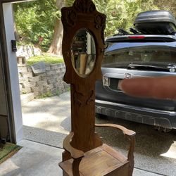 Antique Carved Oak Hall Tree Mirror