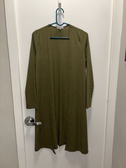 Blashe Ribbed Long Sleeve Cardigan - Olive Green, Size L