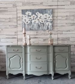 Refinished French Provincial Buffet with custom glass top
