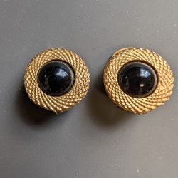 Vintage Gold Tone & Black Clasp Earrings 