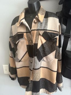 Black tan cream plaid flannel