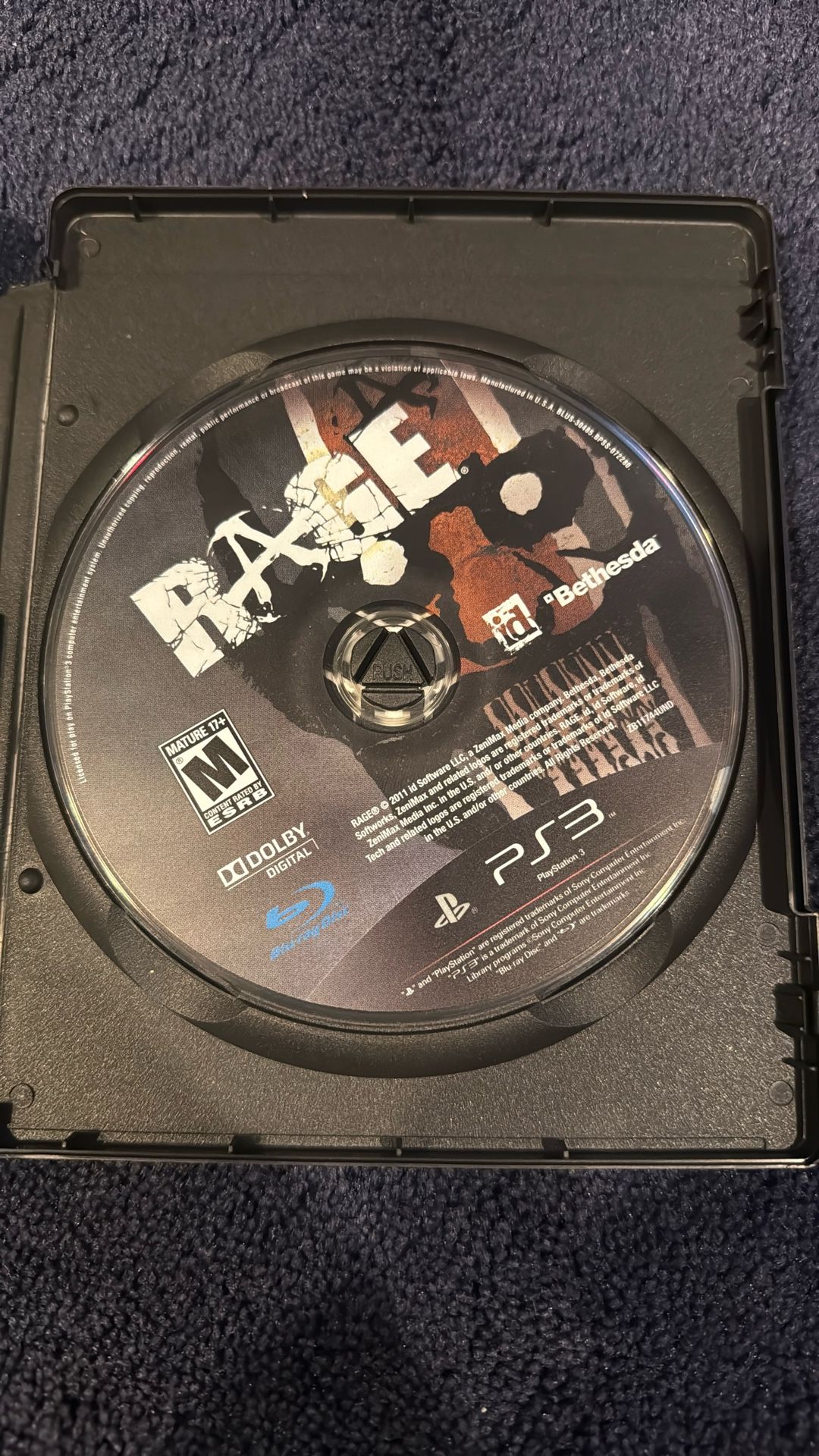 Rage For PS3 Disc Only. No Case Or Manuel