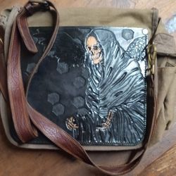 Used Tooled Leather Messenger Bag
