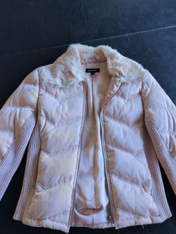 Bebe Pink Puffer Jacket with Faux Fur Collar