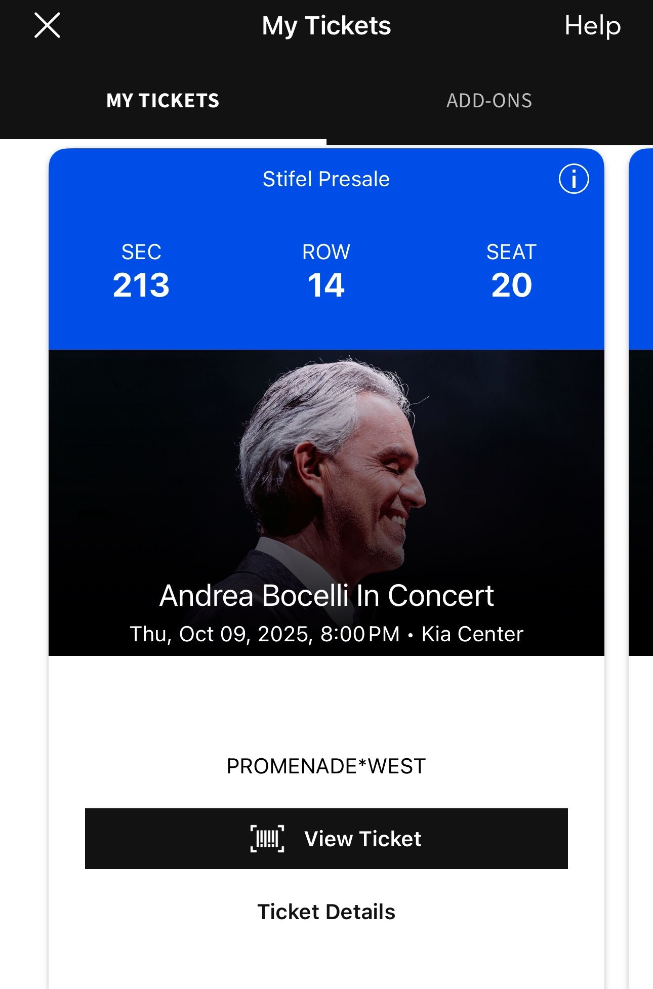 Concert Tickets Andrea Bocelli