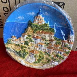 9 Inch Handmade Hand Painted In Greece Greek Plaster Samos Wall Plate Imported From Greece
