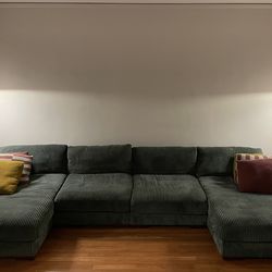 Latitude Run Satter - U Shaped Hunter Green Corduroy Sectional  Couch