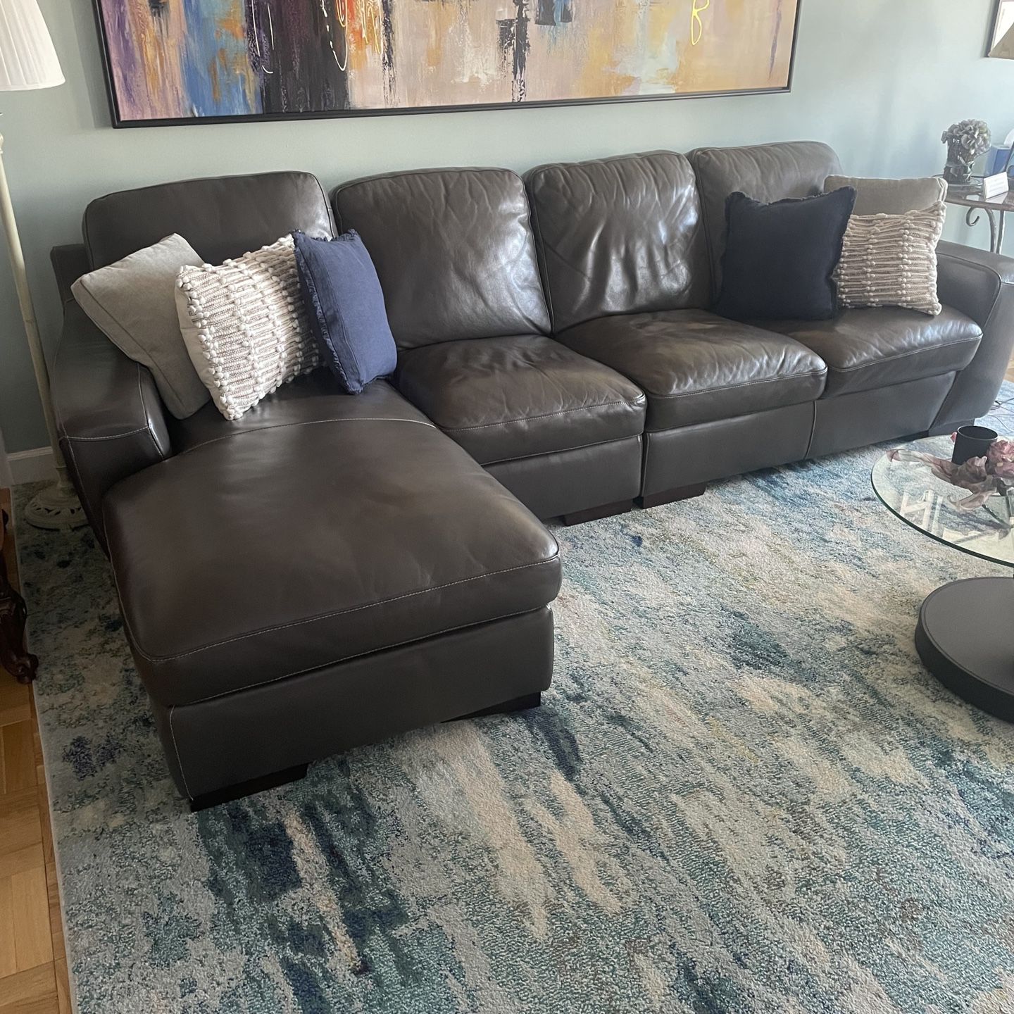 Dark Gray Leather Couch  - MUST SELL 