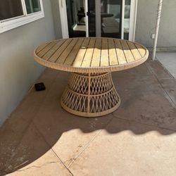 Article Outdoor Dining Table (Round, Wood + Wicker)