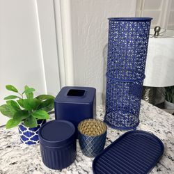 6 Piece Navy Blue Bath Decor Set 