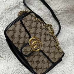 Gucci Gg Marmont Beige Canvas Shoulder Bag