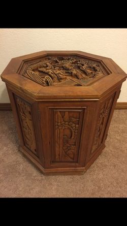 HAND-CARVED OCTAGONAL END TABLE