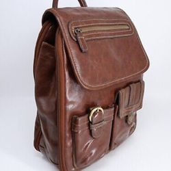 Vintage Backpack Women Medium Brown Vinyl Organizer Sleek Pockets Lined Adjust