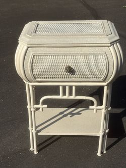 White Wicker Nightstand with Drawer