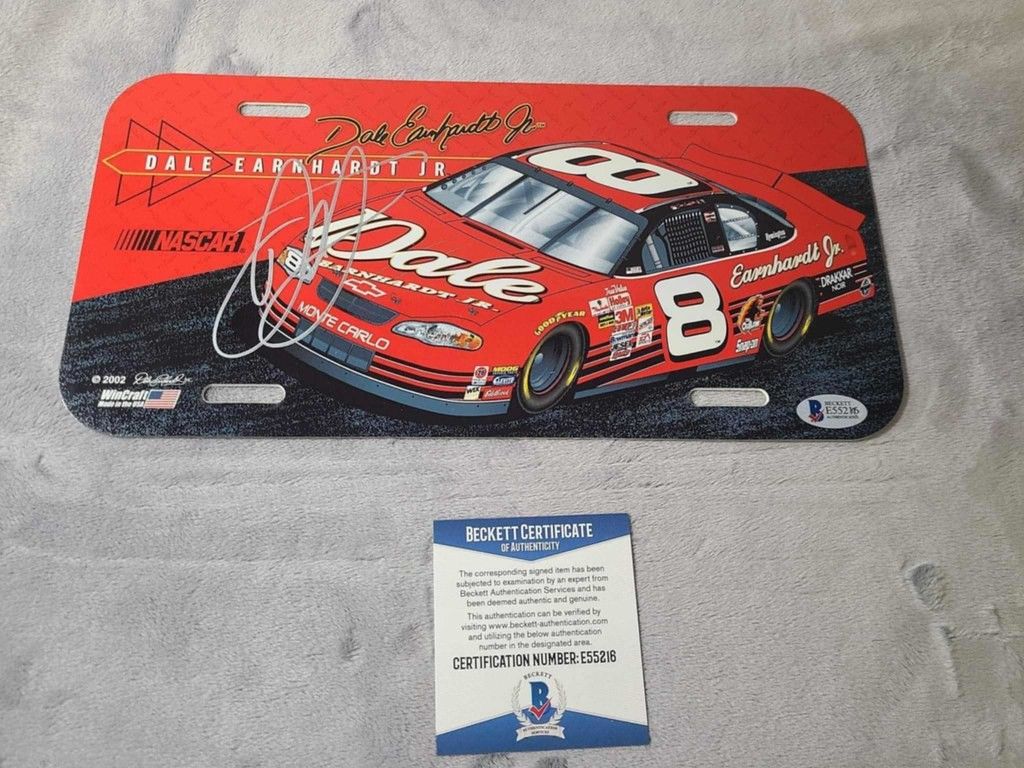 Dale Earnhardt Jr. NASCAR Signed Plastic License Plate Beckett Authenticated Autograph