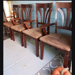 Set of 3-Expresso Wooden Camel Colored Padded Chairs