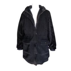 Eden Society NWOT Holly Contrast Hood Sherpa Cinched Waist Cargo Jacket Black LG