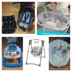 Bassinette, Swing, Bouncer, Carseat W/ Base, And Walker Plus Huge Bag Of Free Baby Clothes $150  For All