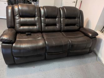 Leather reclining sofa , dark brown