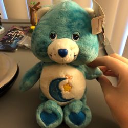 VINTAGE 2003 CARE BEAR TIE DYE BEDTIME BEAR PLUSH DOLL SPECIAL TIE DYE EDITION MOON & STAR CELESTIAL ASTRONOMY HOROSCOPE ZODIAC NIGHTTIME BLUE PASTEL 