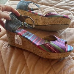 Toms Multicolored Cork Wedge Sandals Size Nine