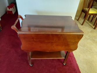 Vintage Mahogany Drop Leaf Tea Cart With Glass Tray